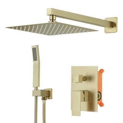 ALEXOUN Gold Shower System 10 Inch Bathroom Luxury Rain Mixer Shower Combo Set Wall Mounted Rainfall Shower Head and Handheld System