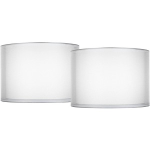 Springcrest Set of 2 Hardback Double Drum Lamp Shades Silver Sheer Medium 16" Top x 16" Bottom x 11" High Spider Harp and Finial - 1 of 4