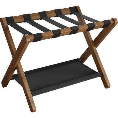 Luggage Rack, Folding Suitcase Stand with Storage Shelf, for Guest Room, Hotel, Bedroom