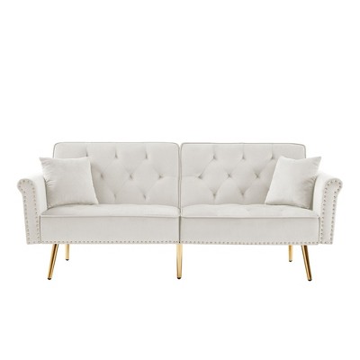 NicBex Velvet Loveseat Sofa,Mid Century Modern Tufted Sofa Couch with 2 Pillows and Nailhead Trim,2-Seater Loveseat for Living Room