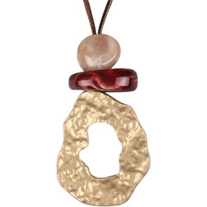 Leather and Wood Necklace Chunky Circle Pendant Boho Jewelry for Women - 1 of 4