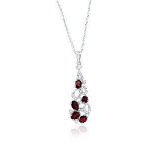 Simona Sterling Silver, Multi Oval Garnet & White Topaz Necklace - (2.61cttw) - Red - 18 Inch - 1 of 2