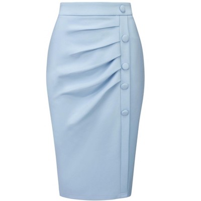 Hobemty Women s Wear To Work Elastic High Waist Pleated Bodycon Midi Skirts Light Blue Large Target