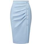 Hobemty Women's Pencil Skirt High Waist Pleated Front Work Midi Skirts