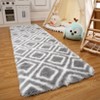 2x8 Soft Runner Rug Modern Plush Graphic Runner White Gray Checkered Runner Non Slip Non Shedding Shag Rug, High Pile Fluffy Plaid Runner for Hallway - 2 of 4