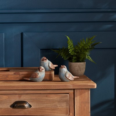 Rustic Blue and Brown Resin Bird Figurines Set of 6