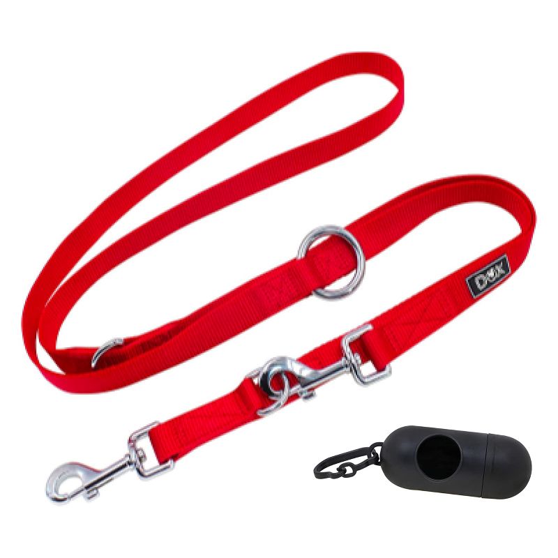 DDOXX 6.6 ft 3-Way Adjustable Extra Small Nylon Dog Leash - Red, 1 of 5