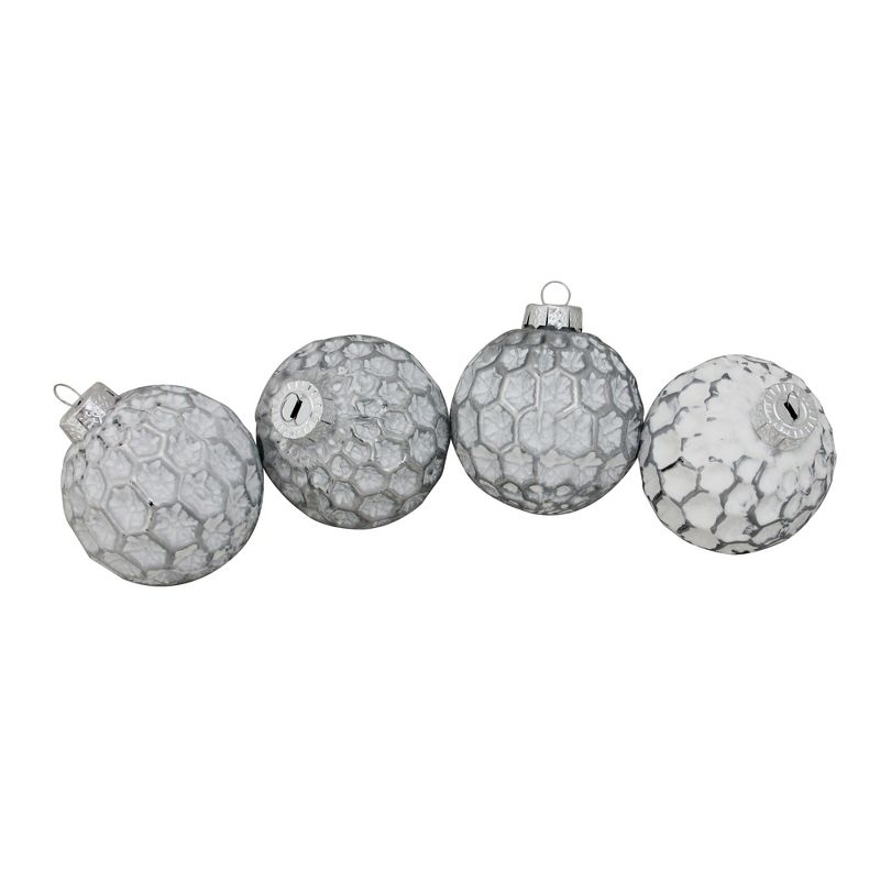 Northlight 4ct White and Gray Matte Honeycomb Glass Christmas Ball Ornaments 3.25" (80mm), 1 of 4