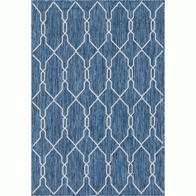 Coastal Charm Easy-Care Blue Trellis 4' x 6' Outdoor Rug