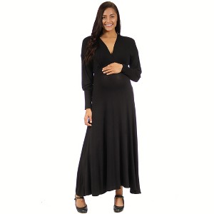 Maternity V-Neck Long Sleeve Maxi Dress - 24seven Comfort Apparel™ - 1 of 4