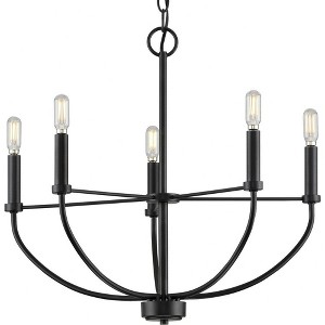 Progress Lighting Leyden 5-Light Farmhouse Chandelier, Steel, Matte Black, No Shade - 1 of 4