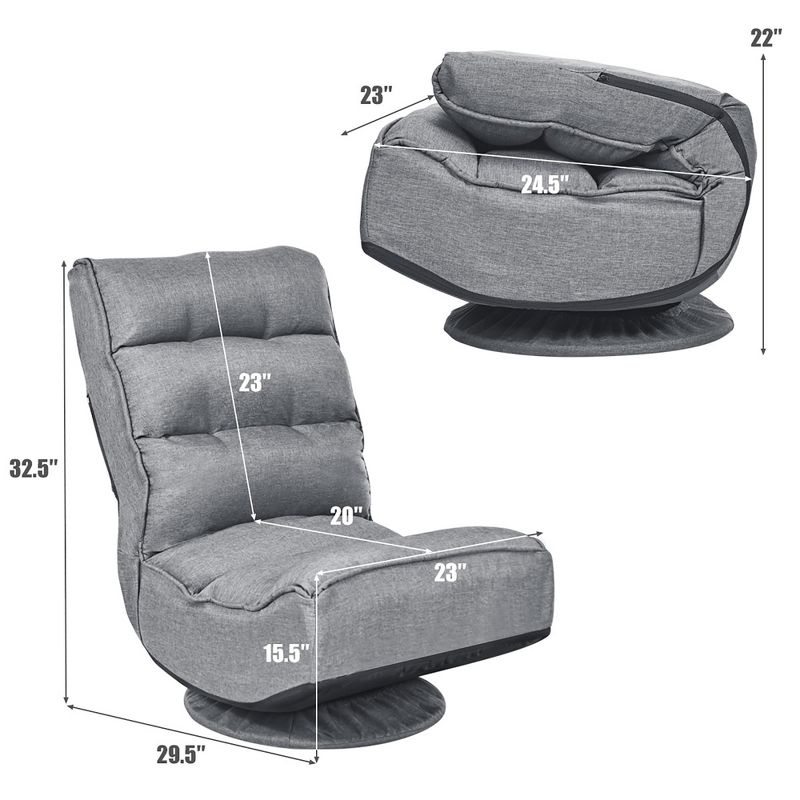 Costway Gaming Chair Fabric 6-Position Folding Lazy Sofa 360 Degree Swivel Grey, 2 of 11