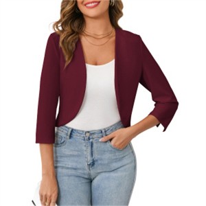 Clearlove Womens 3/4 Sleeve Bolero Shrug Open Front Puff Sleeve Cropped Lightweight Cardigan - 1 of 4