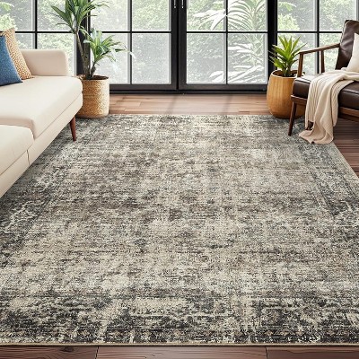 Washable Area Rugs, Soft Low Pile Large Boho Rugs for Living Room Indoor Non-Slip Carpet Vintage Distressed Rugs for Bedroom Dining Room
