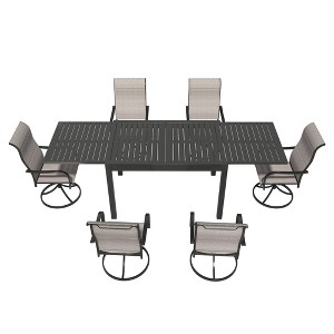Mondawe 7-Piece Outdoor Patio Dining Set,With 1 Piece Extendable Rectangle Table and 6 Piece 360 Degree Swivel Chair - 1 of 4