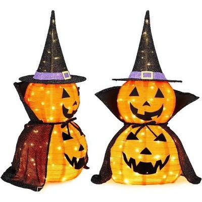 3FT Set of 2 Halloween Collapsible Pumpkin Decorations, 176 LED Pumpkin Pop Up Jack-o-Lantern for Indoor Outdoor Yard Holiday Decor