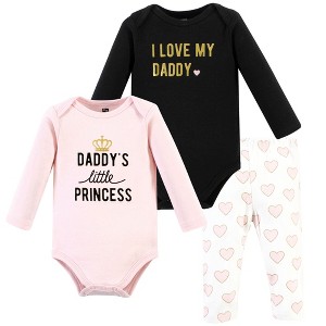 Hudson Baby Infant Girl Cotton Bodysuit and Pant Set, Daddys Little Princess Long Sleeve - 1 of 4