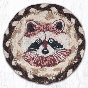 Earth Rugs Rustic Raccoon Design Jute Coaster 5"x5" Handmade Wildlife Drink Mat - 1 of 3