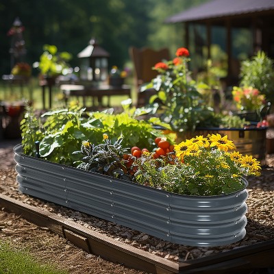 LuxenHome 5.5-Ft Oval Gray Galvanized Steel Garden Bed Planter