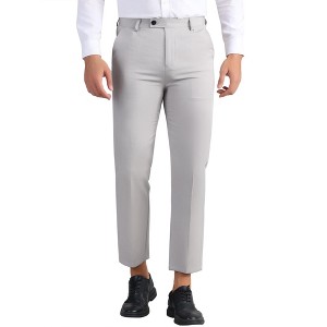 INSPIRE CHIC Men's Slim Fit Solid Stretch Flat Front Expandable Waist Work Business Pants - 1 of 4