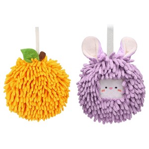 REGALWOVEN 2 Pcs Comfortable Soft Absorbent Chenille Ball Fuzzy Hand Towels - 1 of 4