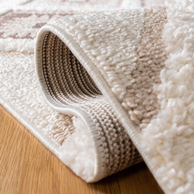 Ivory/Brown Diamond Braided Shag Area Rug 4' x 6'