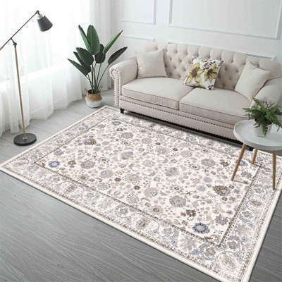 Boersma Area Rug 5x7 Vintage Bohemia Non-slip Washable Rug For Living Room Kitchen Bedroom Living Room Flower Design Yellow