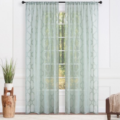 Sage Sheer Polyester Rod Pocket Window Curtains, 52" x 96"