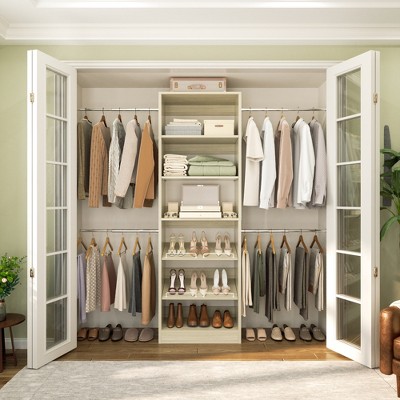 Aheaplus Closet Organizer with Extendable Hanging Rod, Walk-In Closet System Wardrobe with Adjustable Shelves