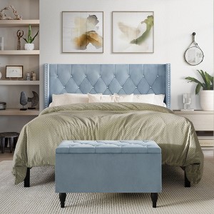 ChaletPosh Velvet Upholstered Bed with Storage Bench - 1 of 4