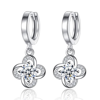 Paaaawaters 14k White Gold Overlay 5A Cubic Zirconia Forever Love 4 Clover Drop Earrings