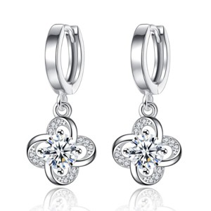 Paaaawaters 14k White Gold Overlay 5A Cubic Zirconia Forever Love 4 Clover Drop Earrings - 1 of 4