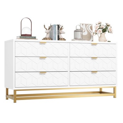 ODK 6 Drawer Dresser for Bedroom, 53.5” Large Dresser with Wide Storage, Modern Chest Organizer with Metal Legs, Chest of Drawers for Bedroom