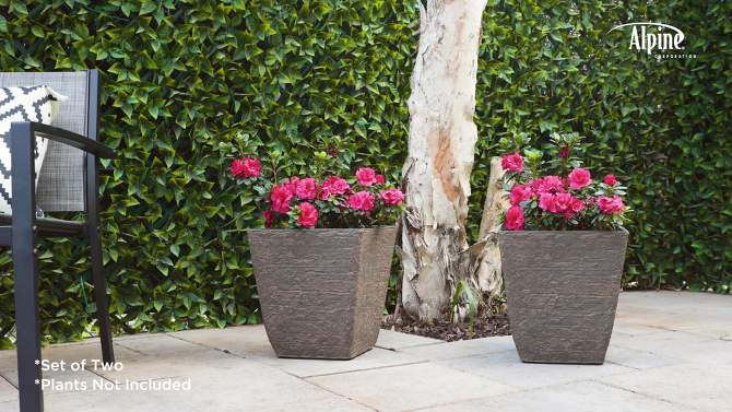 Set of 2 Resin Indoor/Outdoor Squared Planters Brown - Alpine Corporation, 5 of 7, play video