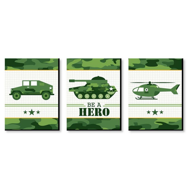 Big Dot of Happiness Camo Hero - Army Military Camouflage Nursery Wall Art and Kids Room Decorations - Gift Ideas - 7.5 x 10 inches - Set of 3 Prints, 1 of 8
