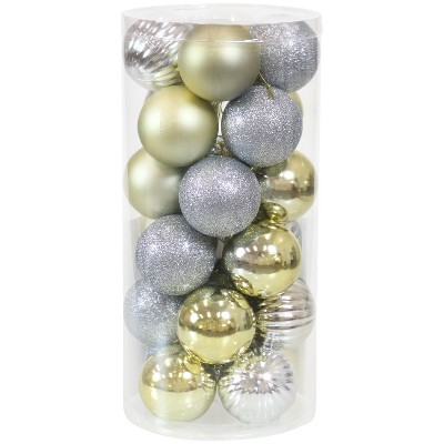 Sunnydaze Indoor Christmas Holiday Tree Shatterproof Merry Medley Ball Ornaments with Hooks - 2" - Gold and Silver - 24pc