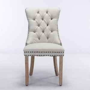 OUTSUPPLY Set of 2 Luxury Tufted Linen Accent Chairs, Wood Legs, High Back Support, 280lb Capacity - 1 of 4