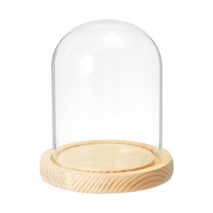 Unique Bargains Wooden Base Plants Home Decor Glass Bell Jar Display Case - 1 of 4