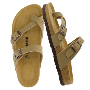 CUSHIONAIRE Luna Cork Footbed Women's Sandals-Comfortable Slip-On Slides with Adjustable Straps & Memory Foam|Beach Essential Summer Sandals for Women - 1 of 4