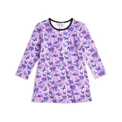 The Pink Picket Fence Suzie Dino Dress for Girls – Long Sleeve, Stretchy and Soft Play Dress – Hand-Painted Dinosaur Print