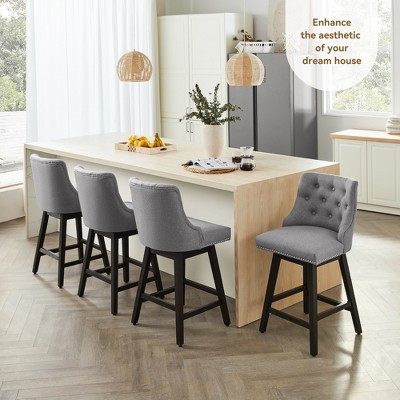 Gericco 26" Swivel Bar Stools, Upholstered Swivel Counter Stools with Back, Modern Kitchen Island Stools with Solid Wood Legs