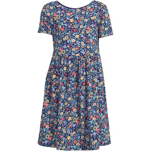 Lands' End Kids Short Sleeve Gathered Waist Jersey Dress - Large - Deep ...