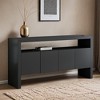 60" 4-Door Sideboard, Modern Minimalist Solid Wood Veneer Sideboard with Open Shelf, Natural Wood Grain - Leovsnove - 2 of 4