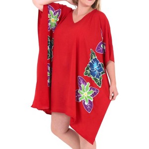 HAPPY BAY Women's Beachwear Swimsuit Coverups for Women Summer Swim Beach Dress Cover Ups for Swimwear Women Loose Party Bathing Suit 1X-2X Red Floral - 1 of 3