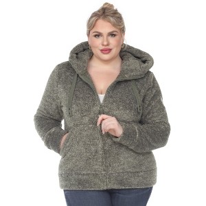 Plus Size Hooded High Pile Fleece Jacket - White Mark - 1 of 4