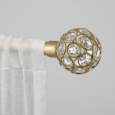 Gold Adjustable Curtain Rod with Crystal Sphere Finials 66"-120"