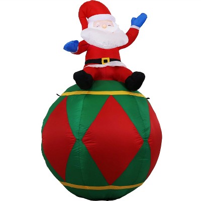 Sunnydaze 6 Foot Self Inflatable Blow Up Santa Claus Sitting on Ball Outdoor Holiday Christmas Lawn Decoration with LED Lights
