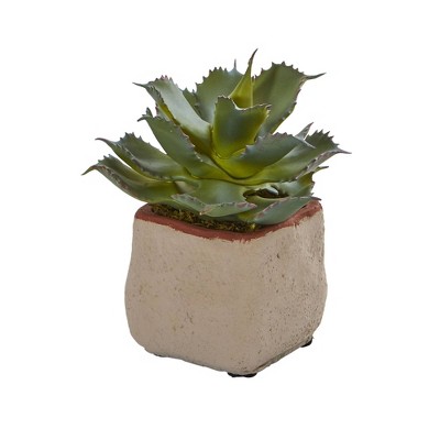 Set of 4 Green and Yellow Artificial Succulents in Ceramic Pots