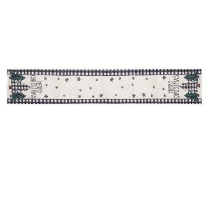 Unique Bargains Christmas Table Runner Black-White Checkered Christmas Tree Linen Black White Green 72"x13" 1 Pc - 1 of 4