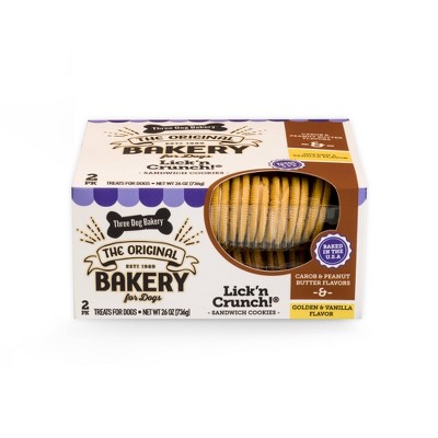 Three Dog Bakery Lick N Crunch Carob With Peanut Butter Filling And Golden Vanilla Flavor Dog Treats 26oz Target